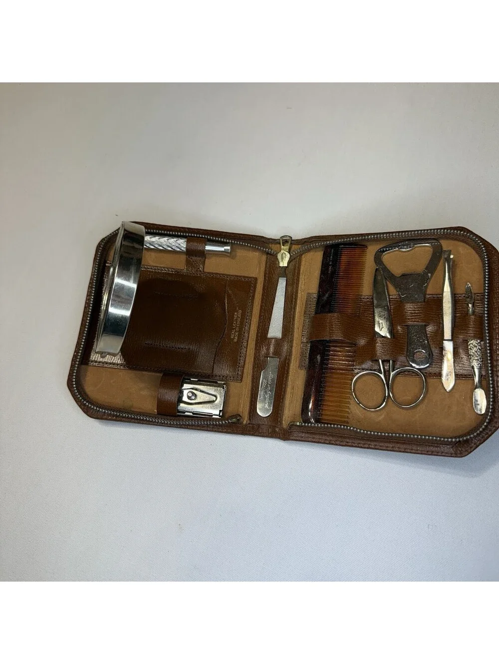 Vintage Trojan Made in England Leather Travel Grooming Shaving Kit Gillette